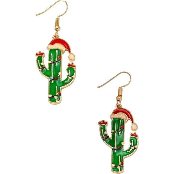Christmas Cactus 🌵 Dangle Earrings - Picture 4 of 7